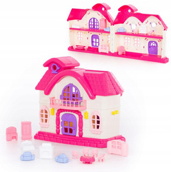 Duży różowy domek dla lalek WADER 78261 mebelki 2 piętra dla dzieci akcesoria