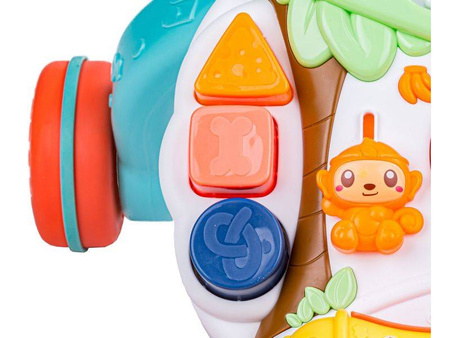 Edukacyjny muzyczny jeździk chodzik pchacz dla dzieci z zabawkami