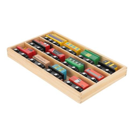 Drewniana kolejka pociąg na magnes lokomotywy wagony dla dzieci 13 elementów