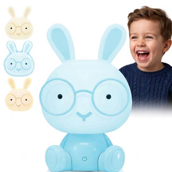 Lampka nocna dla dzieci królik niebieski lampa biurkowa króliczek w okularach LED
