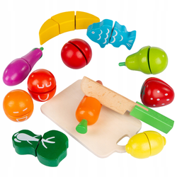 Drewniane jedzenie do krojenia owoce warzywa zestaw kuchnia 13 sztuk Ecotoys HM015202