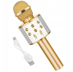Mikrofon bezprzewodowy złoty dla dzieci USB karaoke głośnik nagrywanie
