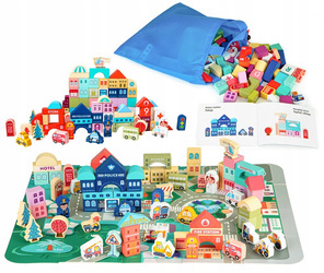 Drewniane klocki edukacyjne miasto mata dla dzieci zestaw 121 sztuk Ecotoys MA427