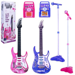 Zestaw małego muzyka gitara elektryczna wzmacniacz mikrofon ze statywem dwa kolory