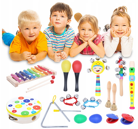 Zestaw drewnianych instrumentów muzycznych dla dzieci