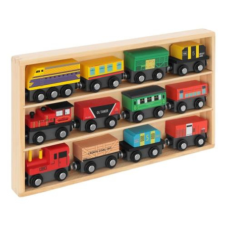 Drewniana kolejka pociąg na magnes lokomotywy wagony dla dzieci 13 elementów
