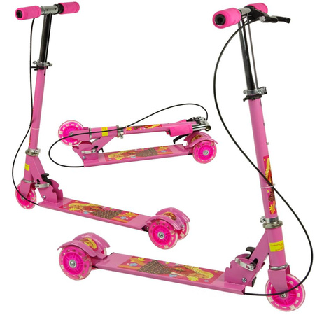 Trójkołowa hulajnoga dla dzieci różowa świecące koła LED hamulec ręczny