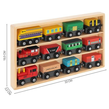 Drewniana kolejka pociąg na magnes lokomotywy wagony dla dzieci 13 elementów