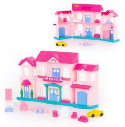 Duży różowy domek dla lalek WADER 78018 mebelki 2 piętra dla dzieci akcesoria