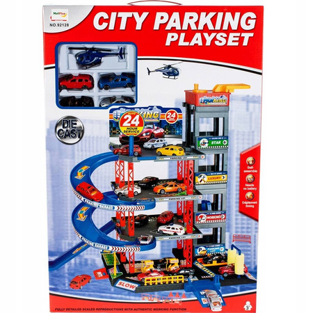 Duży parking garaż tor samochodowy dla dzieci 5-piętrowy myjnia autka helikopter