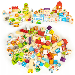 Drewniane klocki edukacyjne dla dzieci Miasto Zoo 120 elementów Ecotoys HM015501