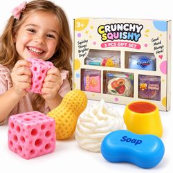 Zestaw gniotków antystresowych dla dzieci gniotki sensoryczne Crunchy Squishy 5w1 śmietana mydło pudding orzeszek
