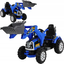 Elektryczny traktor na akumulator dla dzieci z łyżką koparka niebieska