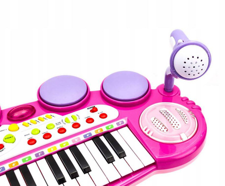 Różowe organki dla dzieci zabawkowy keyboard pianinko z krzesełkiem stołek mikrofon