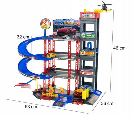 Duży parking garaż tor samochodowy dla dzieci 5-piętrowy myjnia autka helikopter