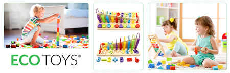 Drewniana zabawka edukacyjna dla dzieci liczydło klocki cyfry Ecotoys