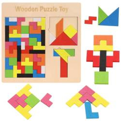 Drewniana układanka tetris łamigłówka dla dzieci kolorowe klocki