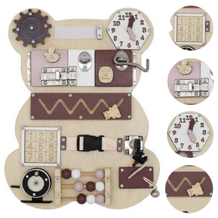 Duża tablica sensoryczna manipulacyjna miś brązowa dla dzieci