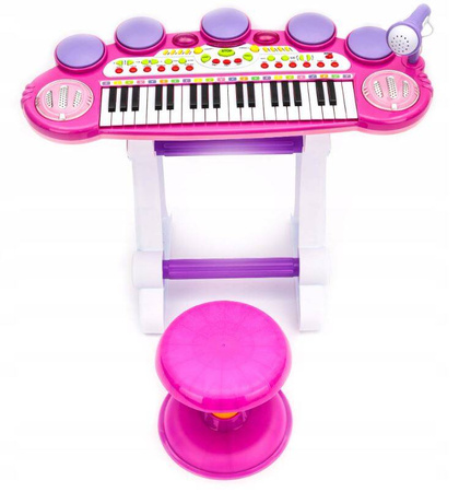 Różowe organki dla dzieci zabawkowy keyboard pianinko z krzesełkiem stołek mikrofon