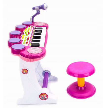 Różowe organki dla dzieci zabawkowy keyboard pianinko z krzesełkiem stołek mikrofon