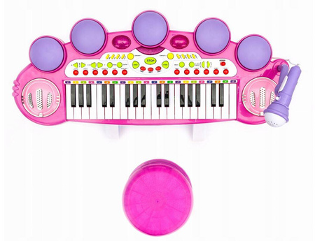 Różowe organki dla dzieci zabawkowy keyboard pianinko z krzesełkiem stołek mikrofon