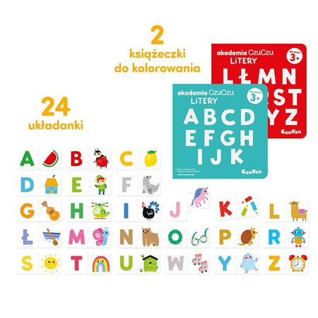 Czuczu Akademia - Litery - 2 kolorowanki 24 układanki dla dzieci
