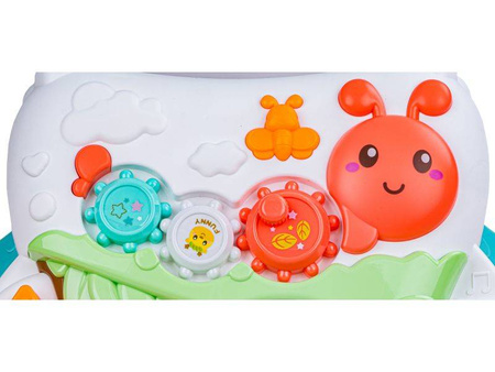 Edukacyjny muzyczny jeździk chodzik pchacz dla dzieci z zabawkami