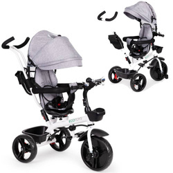 Rowerek trójkołowy dla dzieci Wózek z daszkiem i obracanym siedziskiem Ecotoys JM-322 GREY