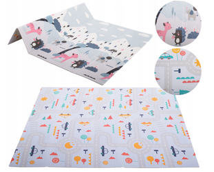 Dwustronna GRUBA miękka piankowa mata edukacyjna dla dzieci z motywem lasu i ulicy 177x198 cm